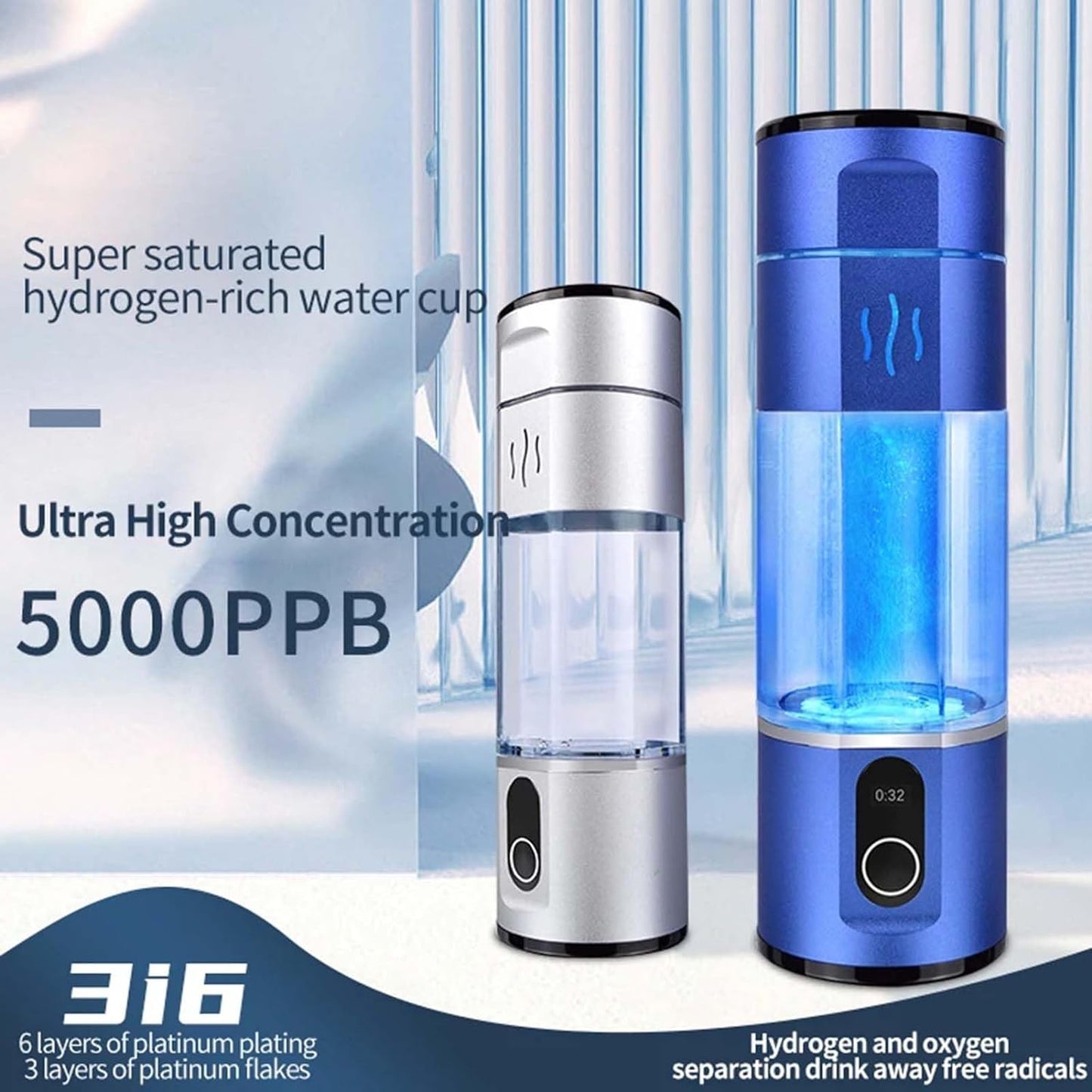 Aquarius Water Hydrogen Bottle 5000 ppb